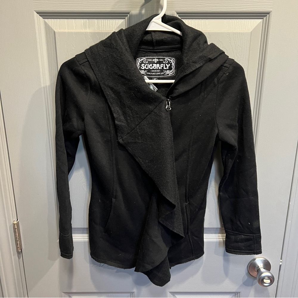Sugarfly Black Zip Ruffle Sweater - Size S